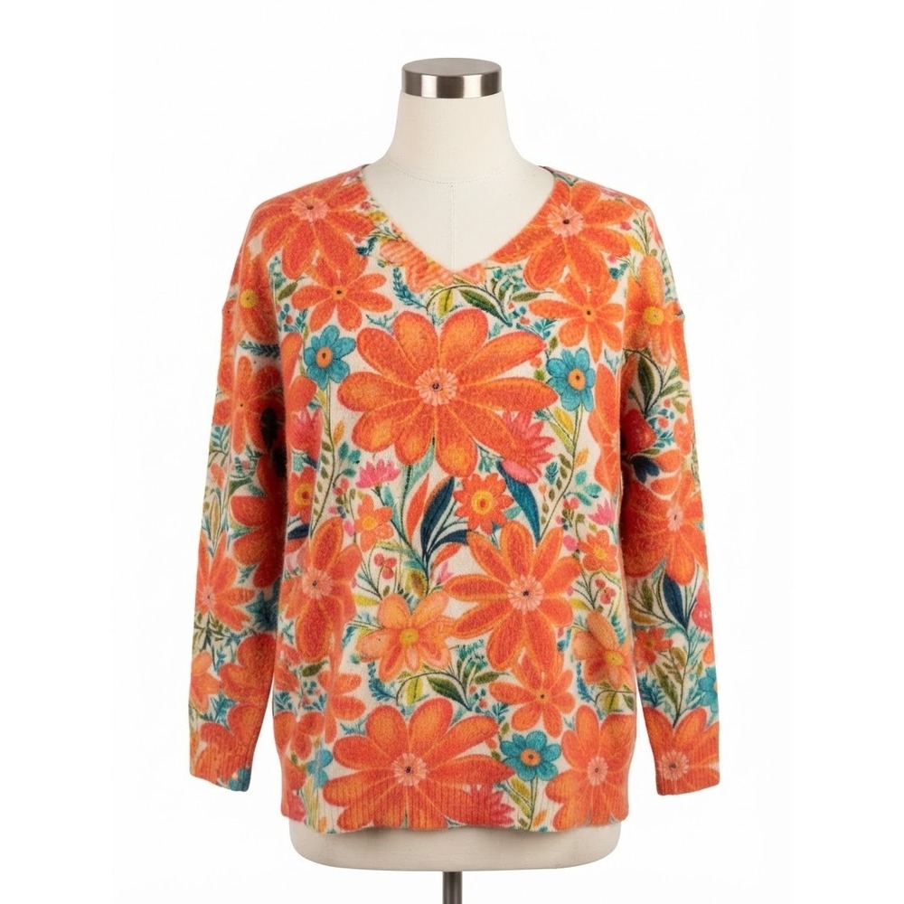 Ella Rose Bold Floral Pullover Sweater Size XL